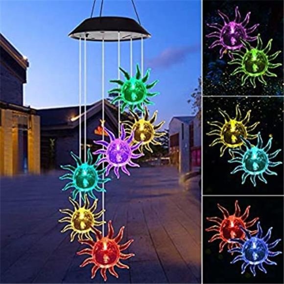 Wind Chime Solar Lights Chime Outdoor Sun Flower Wind Chime LED Solar Lights - Picture 1 of 6